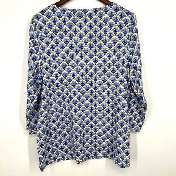 NEW Croft & Barrow Womens Size XL Stretchy Blue Yellow Blouse Shirt Top Floral - Picture 7 of 7